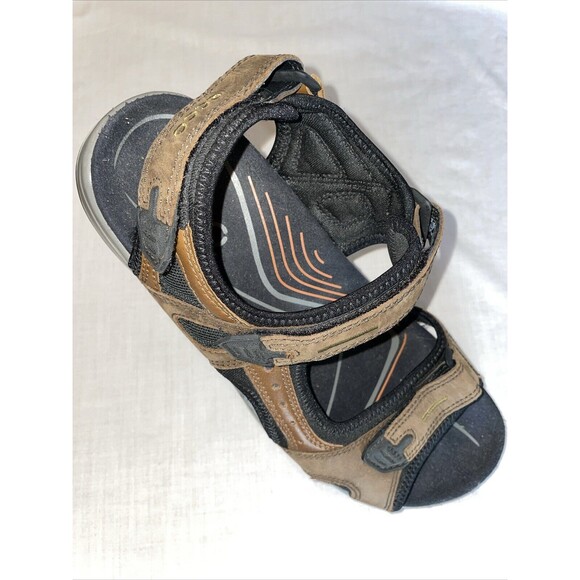 Ecco Men’s Strappy Sandals Sz 44 U.S. 11 M Brown Leather Hook & Loop Athleisure - Picture 1 of 12